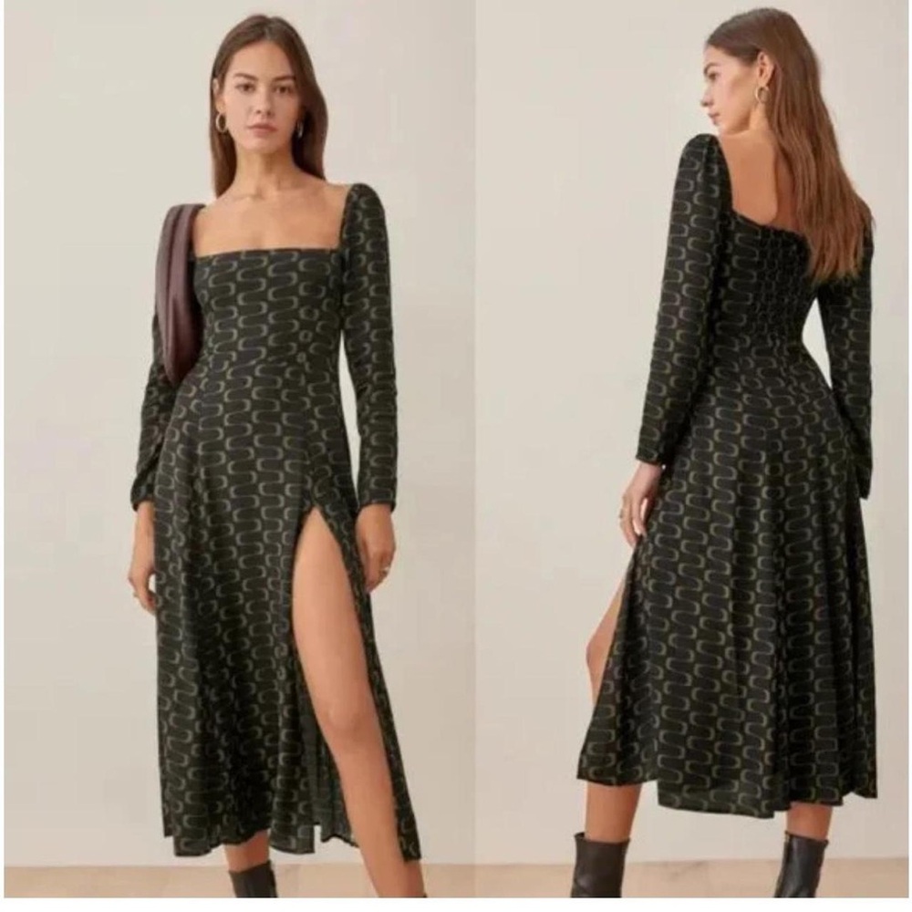 Reformation Sigmund Dress in Linguine. Square neck midi 3/4 sleeve size 4 - Picture 2 of 4